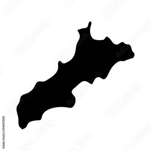 Silhouette of a unique landmass against white background, geographical representation