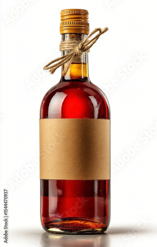 Elegant Red Wine Bottle with Blank Kraft Paper Label and Rustic Twine Bow Perfect for Mockups and Branding Designs