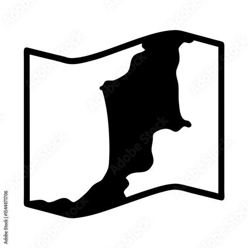 Simple black and white map depicting a geographical region for navigation