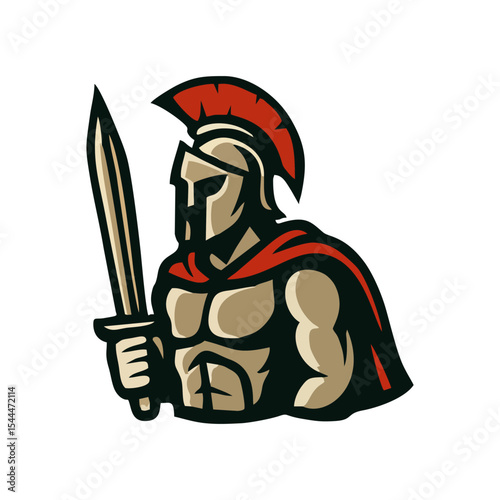 Vector illustration for spartan logo design featuring gladiator warrior helmet armor battle mascot character ancient shield drawing concept graphic powerful hero greek combat symbol
