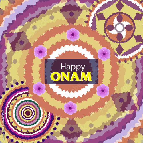 Happy Onam Festival Background – Traditional Kerala Celebration Vector Design with Colorful Kathakali Face, Festive Elements, and Cultural Art for Posters, Banners, and Social Media Greetings