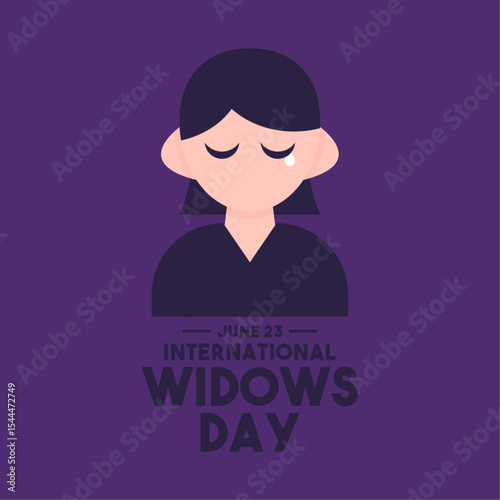 International Widows Day. June 23. Purple background. Sad woman. Flat design vector.