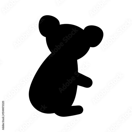 Silhouette of a small koala bear standing upright with rounded ears