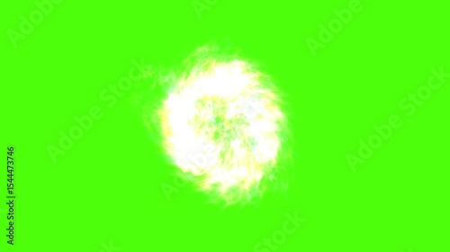 Bright white trails ripple fluidly on a glowing green fields