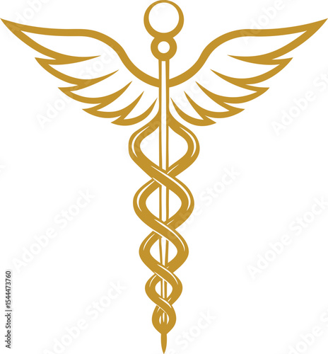 Caduceus Silhouette Line Art Vector Illustration On White Background