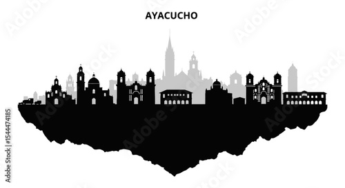 Ayacucho Skyline with Peru Cityscape silhouette.