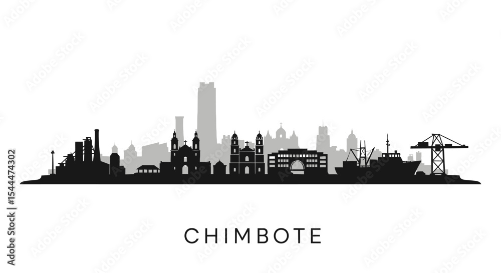 Naklejka premium Chimbote Peru with city skyline, and cityscape vector.