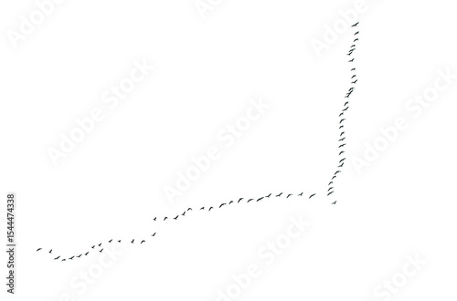 A line of birds flying in a straight line