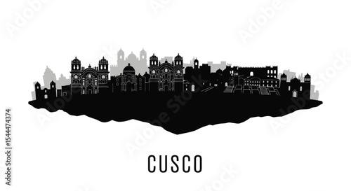 Cusco Peru Skyline Black Silhouette on White.
