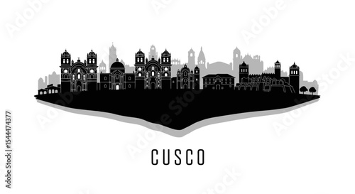 Cusco Skyline with Peru Landmark silhouette.
