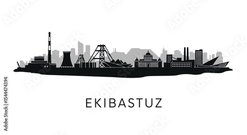 Ekibastuz Kazakhstan Skyline Silhouette Isolated.