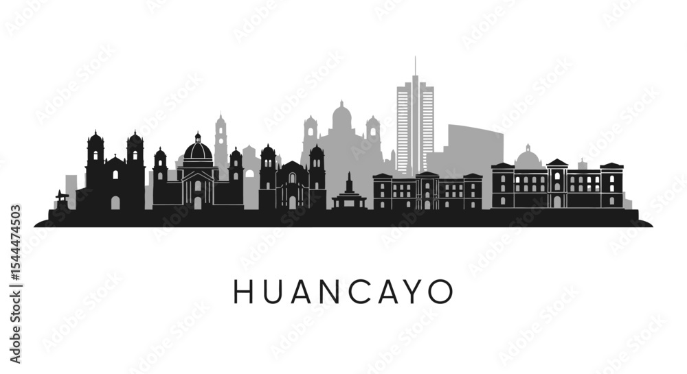 Fototapeta premium Huancayo Skyline with Peru Cityscape Silhouette.