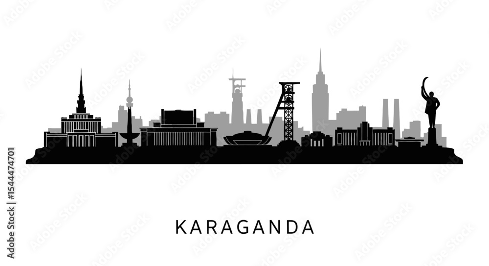 Fototapeta premium Karaganda Skyline Kazakhstan City Silhouette.