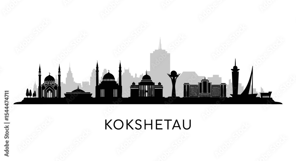 Obraz premium Kokshetau City Skyline with Kazakhstan, and Silhouette.