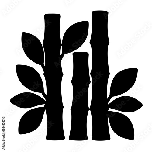 Stylized bamboo stalks and leaves in a solid black silhouette illustration