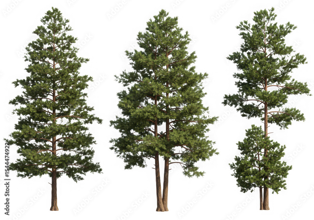 Fototapeta premium Four pine trees isolated on transparent background