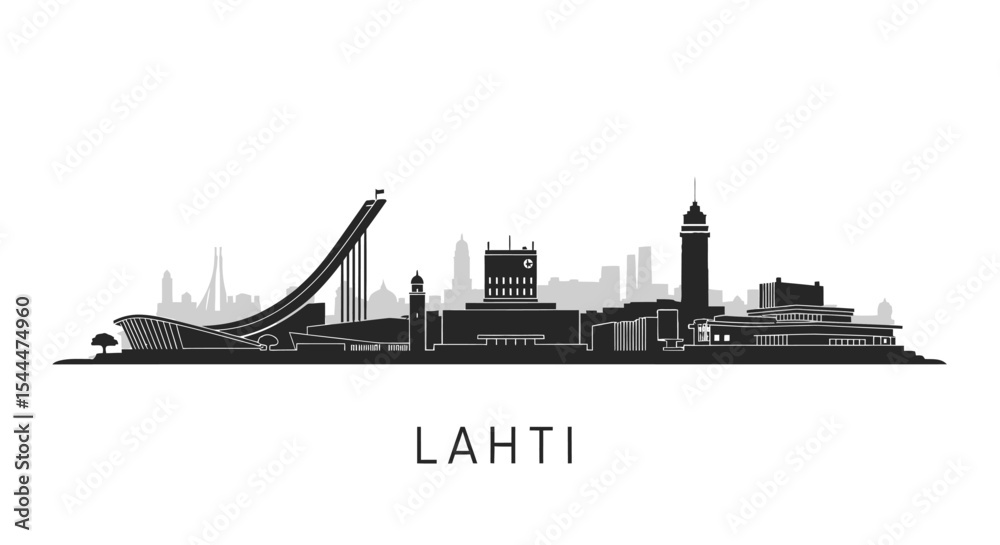 Naklejka premium Lahti Skyline Vector with Finland Cityscape, and Landmark.