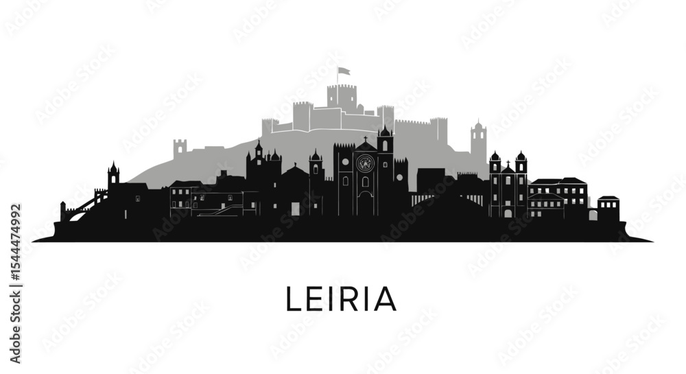 Naklejka premium Leiria with Portugal Skyline Silhouette Landmark.