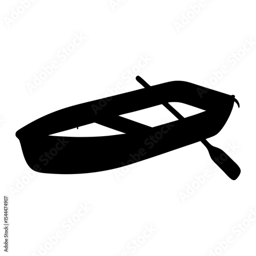 Silhouette of a small rowboat or dinghy with a single oar