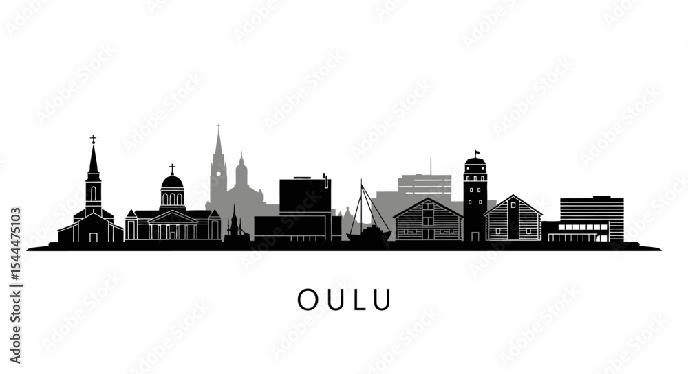 Naklejka premium Oulu with Finland City skyline silhouette, and travel.