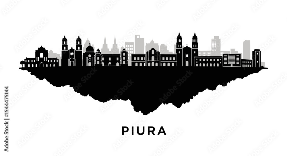 Obraz premium Piura Skyline Peru Cityscape Silhouette.