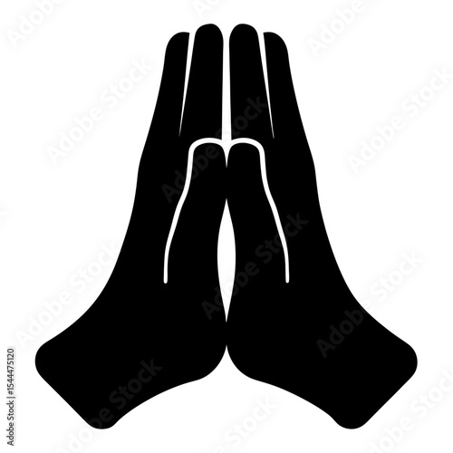 Silhouette of Two Hands in Prayer Position Against White Background