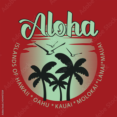 typographic vector illustration of  hawaii theme. t shirt graphics