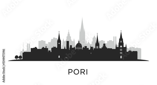 Pori Finland Skyline Cityscape Silhouette.