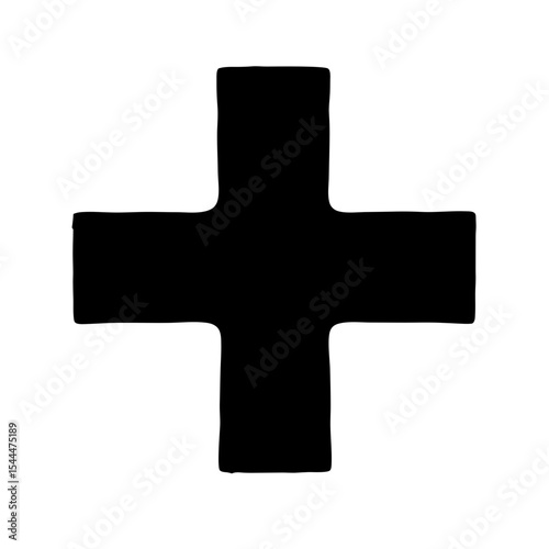 Black stylized plus sign or cross symbol against a white background