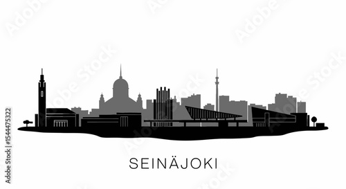 Seinjoki Skyline with Finland, and Black Silhouette.