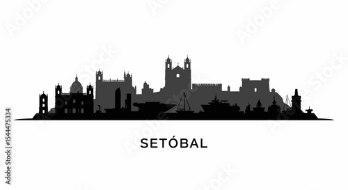 Setbal Portugal Skyline Black Silhouette.