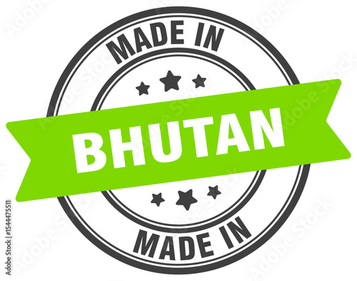Made in Bhutan round sign. Made in Bhutan stamp.