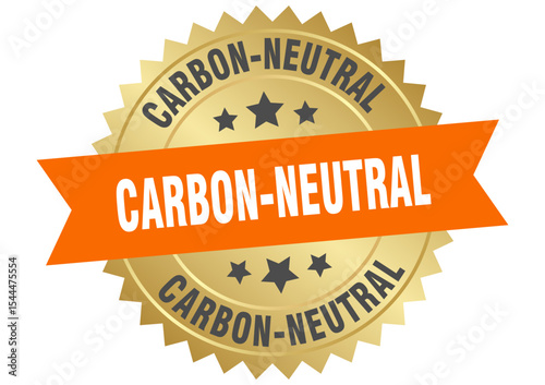 carbon-neutral. carbon-neutral round orange and gold label isolated on transparent background
