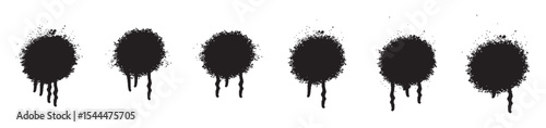 Set of spray paint elements isolated on white background, lines and drips black ink splatters, Ink blots set. Vector Street style. Collection of graffiti spray banner. Spray paint shapes with smudges.
