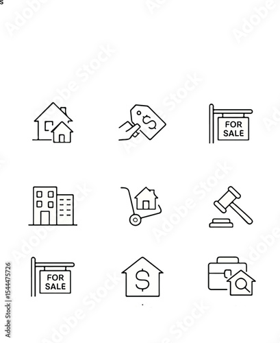 Real Estate Line Icon Set – Property, Mortgage, Home Deal & Realtor Symbols


