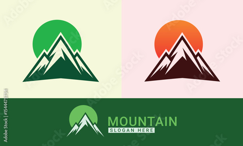 sunset over mountain logo design