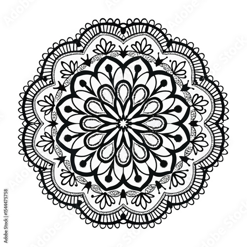 Intricate Black and White Mandala Design for Coloring and Decoration