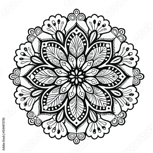 Intricate Black and White Mandala Design for Coloring and Decoration