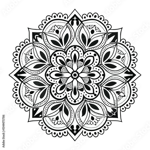 Intricate Black and White Mandala Design for Coloring and Decoration