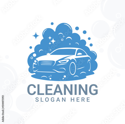 Car Wash Logo with Bubbles and a Car