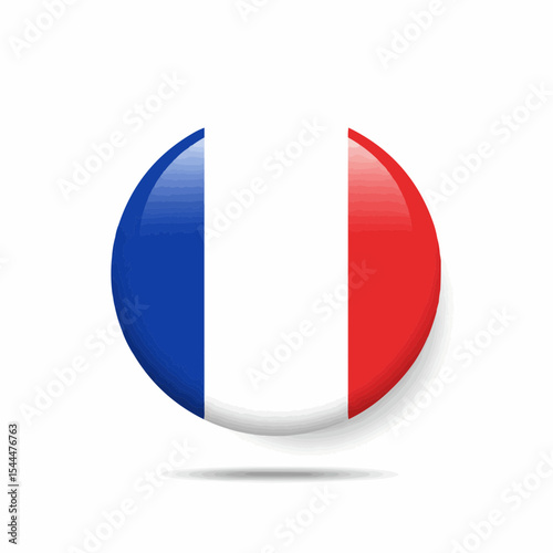 France flag icon. Glossy round button with French national symbol. Vector illustration isolated on white background.