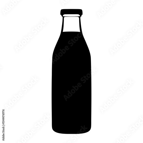 Silhouette of a glass bottle filled with dark liquid against white backdrop