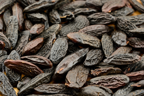 closeup pile of tonka bean food background texture