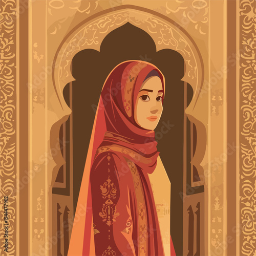illustration, man, vector, arabic, muslim, arab, male, clothing, traditional, culture, character, islamic, portrait, flat, arabian, woman, saudi, ethnic, female, asian, islam, ethnicity, person, 