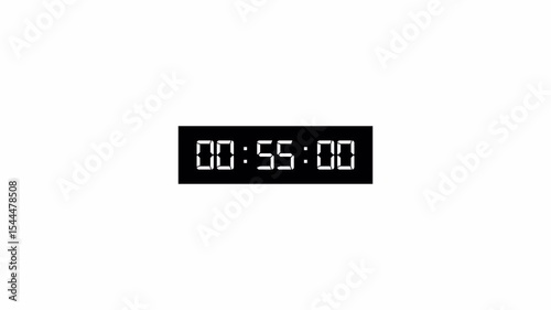 One minute digital countdown timer stopwatch animation from 60 to 0 seconds on transparent background with minutes, seconds, miliseconds, Countdown video with alpha channel.	