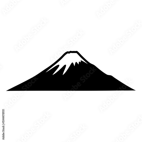 Symmetrical Mount Fuji Silhouette with SnowCapped Peak on Clean White Background