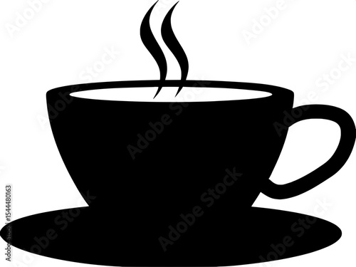 Coffee cup silhouette with steam vector illustration, a cup of hot cafe coffee or caffeine drink flat vector icon for food 