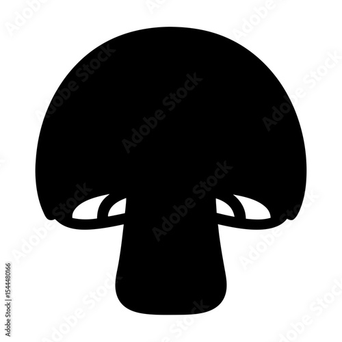 A minimalistic black silhouette of an agaricus mushroom on a white background