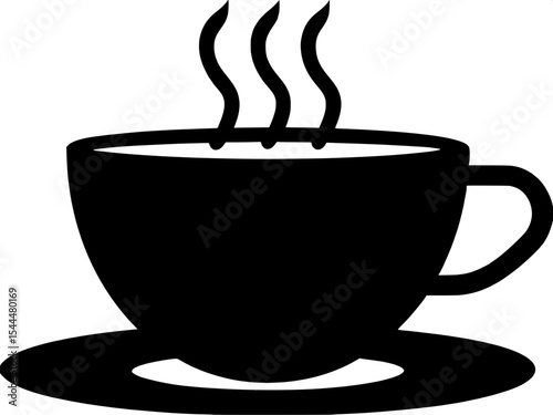 Coffee cup silhouette with steam vector illustration, a cup of hot cafe coffee or caffeine drink flat vector icon for food 