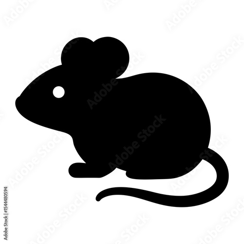 Silhouette of a black mouse with a long curled tail vector design